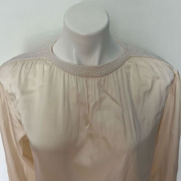 Lord & Taylor Vintage Silk Pearl Embellished button back long sleeve top bridal - Picture 5 of 11